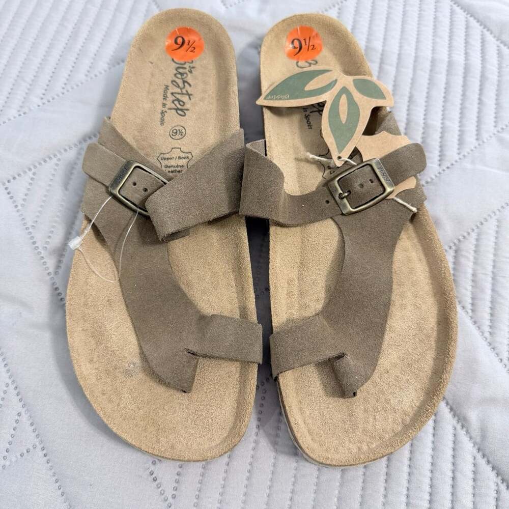 BioStep Toe Loop Sandals Size 9.5 Taupe Suede